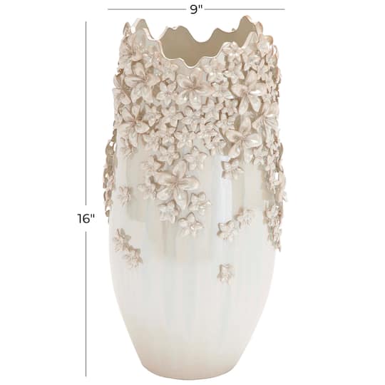 Cream Ceramic Farmhouse Vase, 16" x 9" x 9"